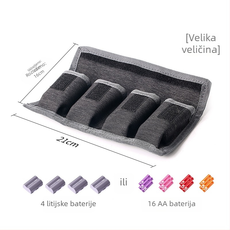 Torba za baterije za fotoaparat, Silis tkanina, kapacitet 4 baterije, kompatibilna s AA baterijama, težina 50 g