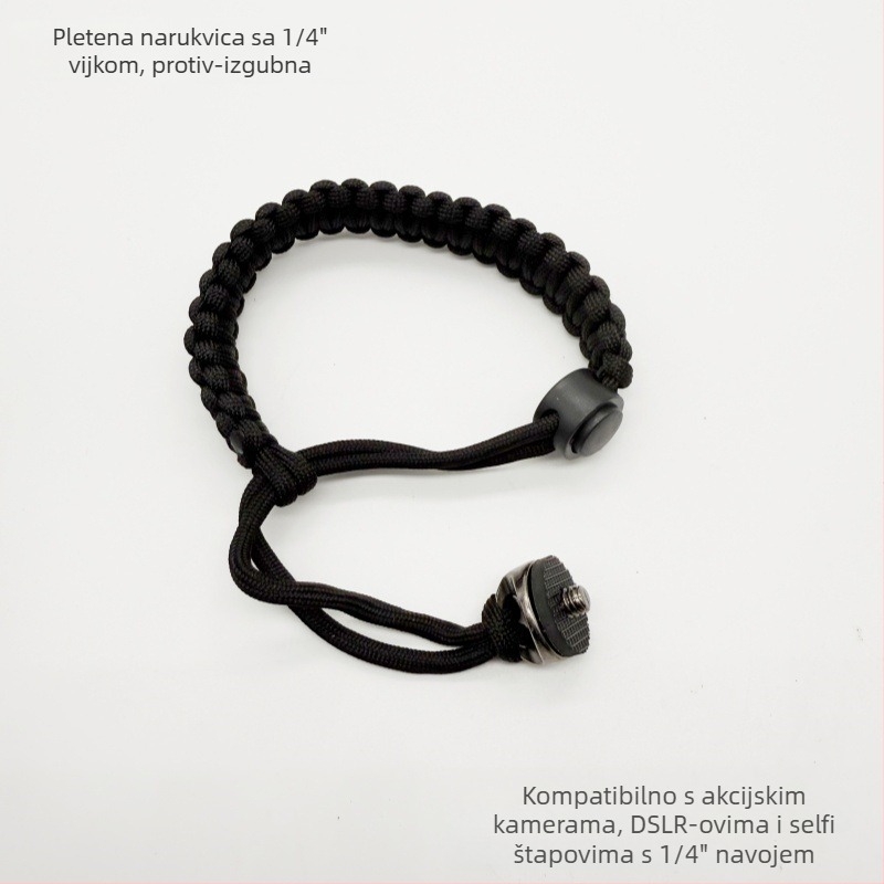 Pleteni narukvica za sprječavanje gubitka za akcijske kamere s 1/4 vijkom, univerzalna kompatibilnost, plastični hardver + webbing, prilagodljivo logo