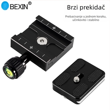 BEXIN QR-50S Set pločica za brzo oslobađanje za stativ i DSLR – aluminijska legura, Maksimalna nosivost 2–5 kg, Težina 0.145 kg