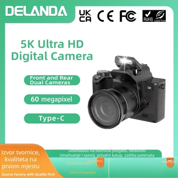 DELANDA D90 5K digitalna kamera s dodirnim zaslonom, retro SLR stil, 3,2-inčni LCD, fiksni objektiv, Wi-Fi
