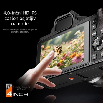 DELANDA D90 5K digitalna kamera s dodirnim zaslonom, retro SLR stil, 3,2-inčni LCD, fiksni objektiv, Wi-Fi