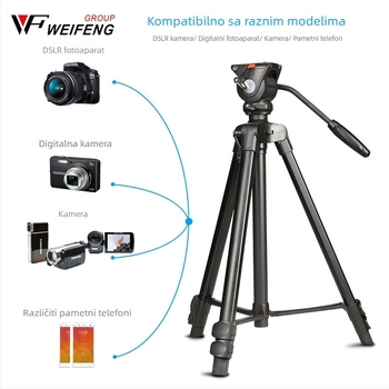 Weifeng WF-3308A stativ za DSLR s 3D PTZ glavom, aluminijska legura, 3-sekcijske noge, ploča za brzo oslobađanje, težina 2,16 kg
