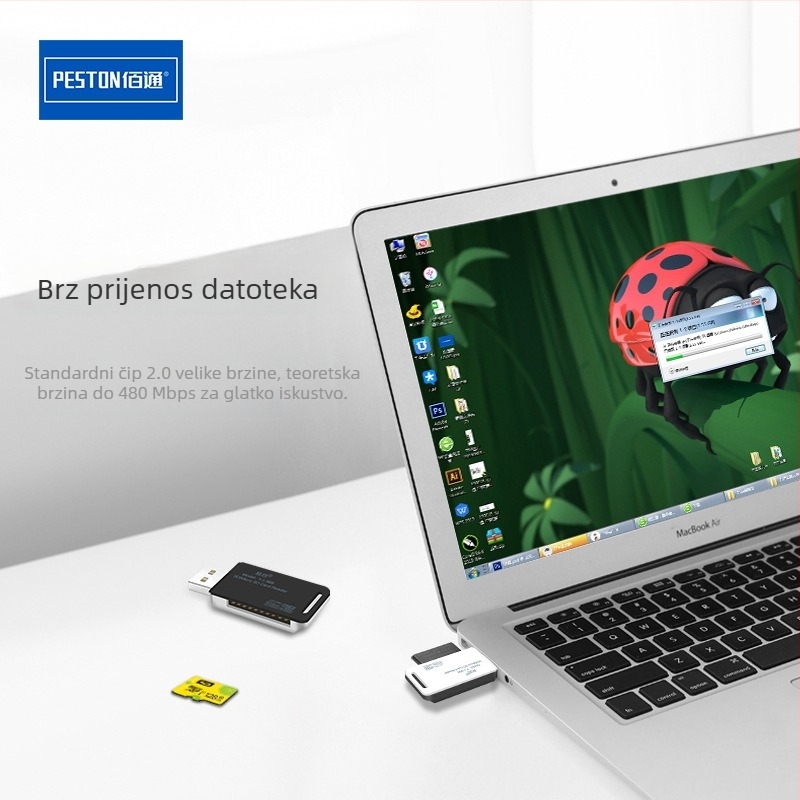 PESTON USB 2.0 2-u-1 čitač kartica za microSD/TF, model Bai Tong Yi Jin YJ-368 • vanjska montaža • podrška TF/microSD • težina 0.3