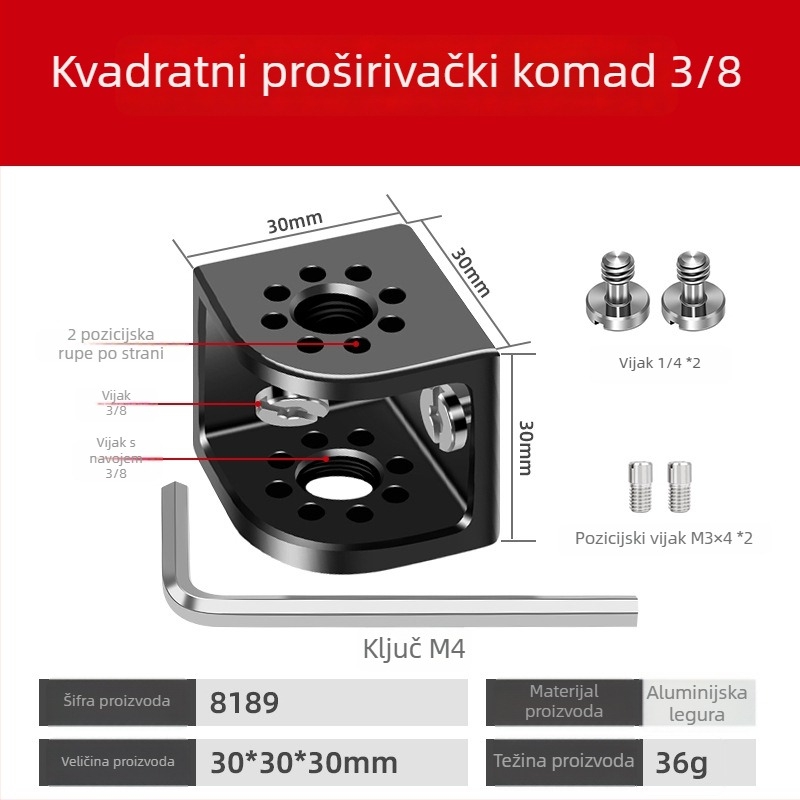 Držač kamere s 3/8-inčnim monitornim adapterom, aluminijska legura, model 8189, težina 36 g