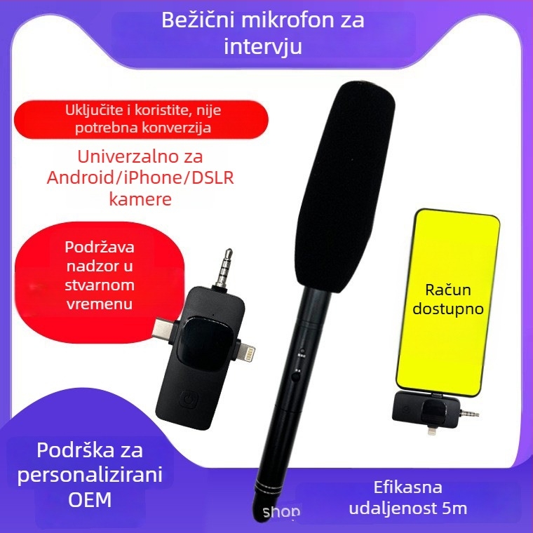 Profesionalni mikrofon za snimanje intervjua - kardioidni usmjerenje, žični, trajanje baterije 12 sati ili više, SNR ≥85 dB, Model C01