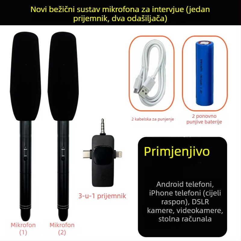 Profesionalni mikrofon za snimanje intervjua - kardioidni usmjerenje, žični, trajanje baterije 12 sati ili više, SNR ≥85 dB, Model C01