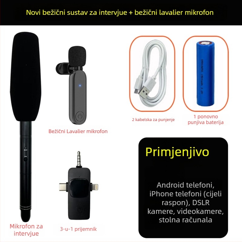 Profesionalni mikrofon za snimanje intervjua - kardioidni usmjerenje, žični, trajanje baterije 12 sati ili više, SNR ≥85 dB, Model C01