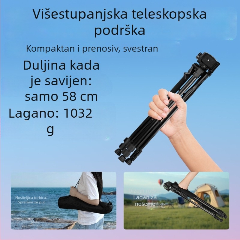 360° kamera stativ od aluminijske legure s 3D gimbalom za DSLR/MILC i pametni telefon – 4 sekcije, opterećenje 2–5 kg, ploča za brzo oslobađanje