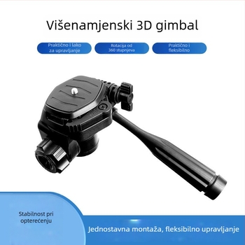 Držač za telefon s 3D gimbalom i plocom brzog otpuštanja – Panoramski stabilizator za univerzalni stativ, montaža 1/4" ili 6 mm, plastično kućište, 180° horizontalno / 90° vertikalno okretanje, 360° okretanje, 270 g