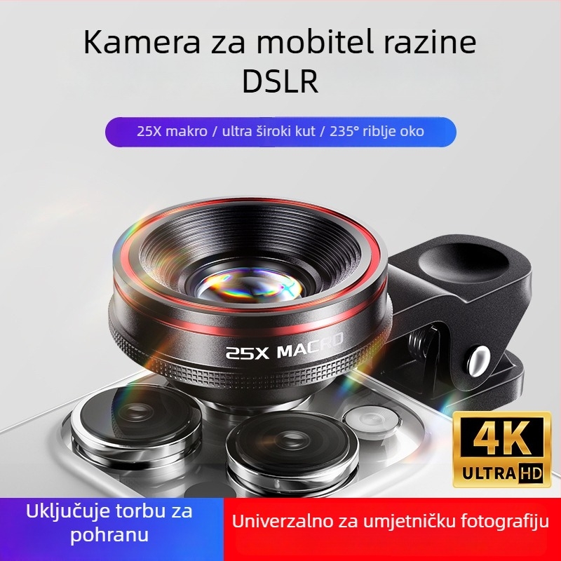 Leftlook 4K fisheye objektiv za mobitel — vanjski makro i širokokutni, DSLR razine kompatibilnosti s Apple i Huawei