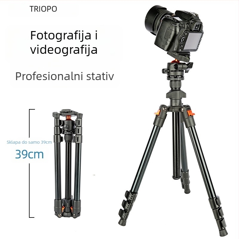 Jiebao K268 aluminijski lagani stativ za DSLR, prijenosni s kuglastom pan-tilt glavom i pločom brzog oslobađanja, nosivost 2-5 kg, težina 1,15 kg