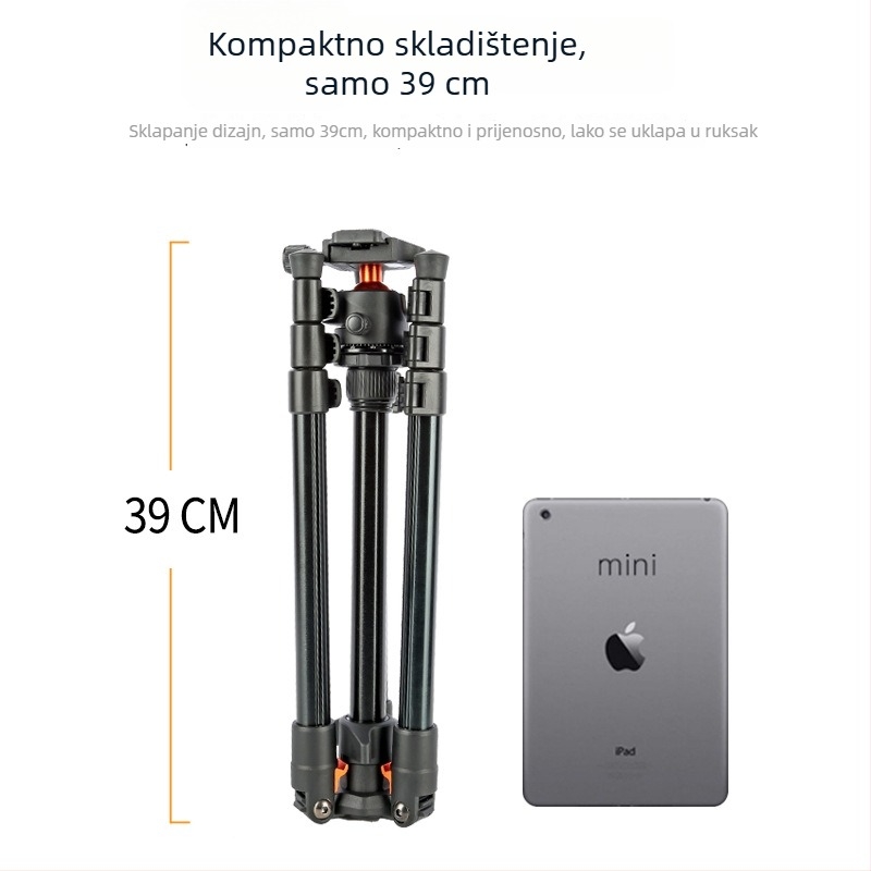 Jiebao K268 aluminijski lagani stativ za DSLR, prijenosni s kuglastom pan-tilt glavom i pločom brzog oslobađanja, nosivost 2-5 kg, težina 1,15 kg