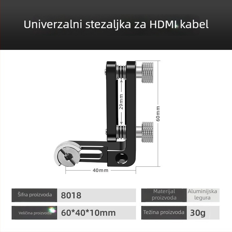 Set klipova za kabel HDMI i SLR fotoaparat, aluminijska legura, model 8018, težina 30 g