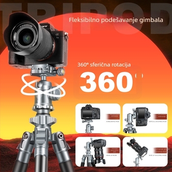 Stativ za kameru Lightweight Era Q725 od aluminijske legure s kugličnom glavom, 4 sekcije, ploča brzog otpuštanja, nosivost 6–10 kg