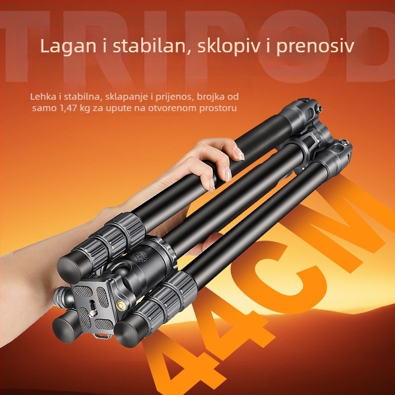 Stativ za kameru Lightweight Era Q725 od aluminijske legure s kugličnom glavom, 4 sekcije, ploča brzog otpuštanja, nosivost 6–10 kg