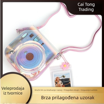 Prozirna PVC torbica za kameru Polaroid Mini 12/11/9/8, laserski PVC dizajn, PU koža unutarnji dio, kompatibilna s Polaroid Mini 11, težina 126 g