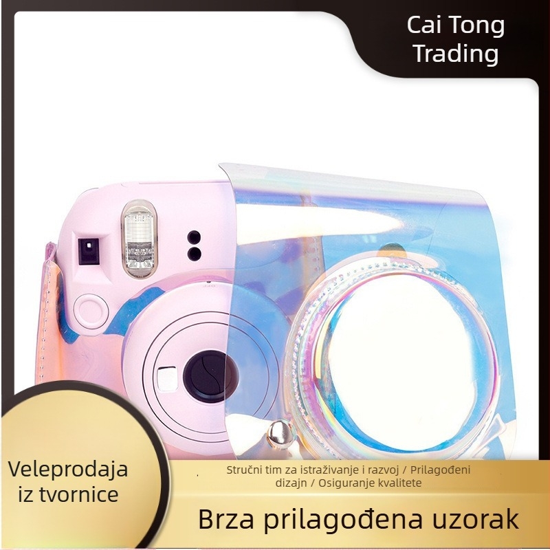 Prozirna PVC torbica za kameru Polaroid Mini 12/11/9/8, laserski PVC dizajn, PU koža unutarnji dio, kompatibilna s Polaroid Mini 11, težina 126 g