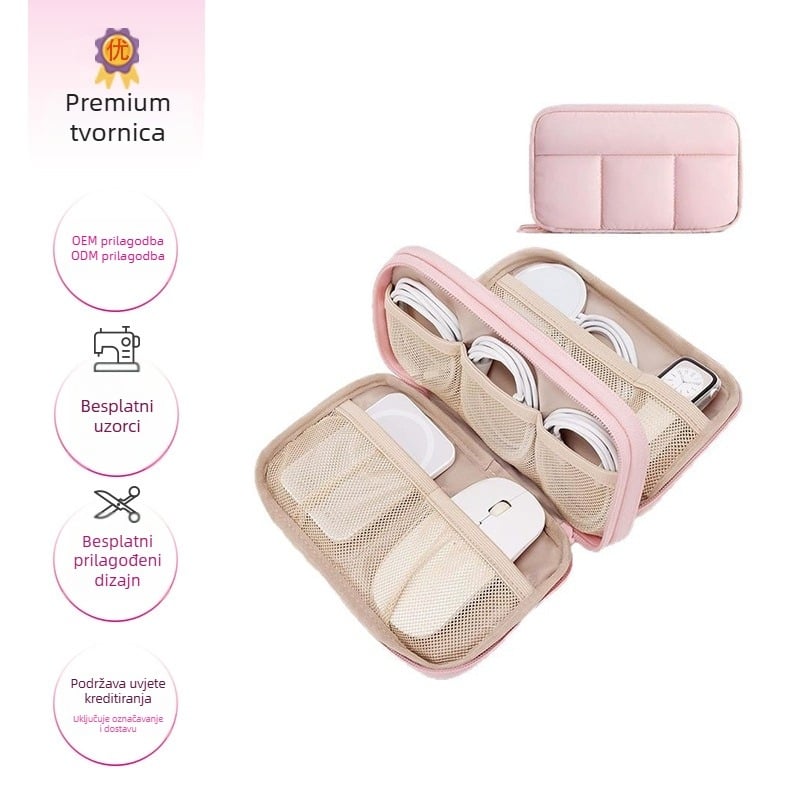 Shujin putna torbica za kabelske i gadgete – dvostruko slojevita ručna torba, poliester, višestruko skladište za kabelove, power bank i miš