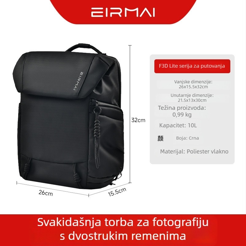 Torba za kameru 10L, lagana za putovanja, vodootporna tkanina s ugrađenim kapom za kišu; može smjestiti 1 kamera, 2 zrcala, 1 akcijska kamera, 1 bljeskalica; poliester