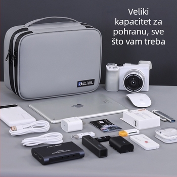 Kockasta digitalna torba, membranski materijal, višenamjenski putni organizator za kabeli, slušalice, USB diskove, miš, vanjski tvrdi disk i power bank