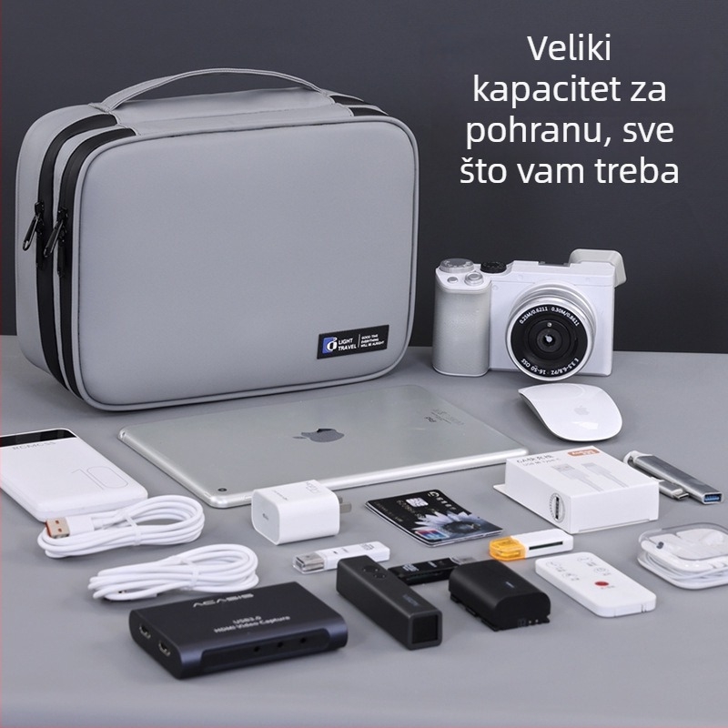 Kockasta digitalna torba, membranski materijal, višenamjenski putni organizator za kabeli, slušalice, USB diskove, miš, vanjski tvrdi disk i power bank