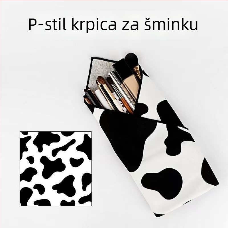 Prilagođena torbica za šminku od patchwork tkanine s ljepljivim panelima, prijenosni organizator za kozmetiku i sitnice.