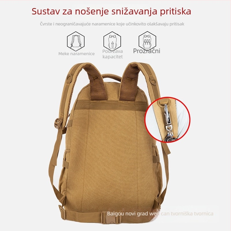 Planinski ruksak – velika kapaciteta, platnena konstrukcija, jedinstven jednobojni uzorak, naramenice s jastučićem za zrak, otporan na habanje, za aktivnosti na otvorenom