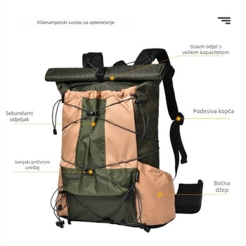Ruksak za planinarenje, lagan, najlon materijal, vodootporan, velika zapremina, unisex, sustav jastuka na ramenima