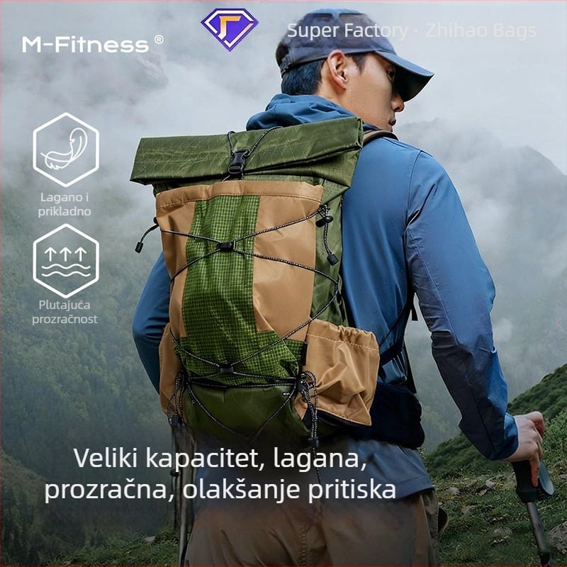 Ruksak za planinarenje, lagan, najlon materijal, vodootporan, velika zapremina, unisex, sustav jastuka na ramenima