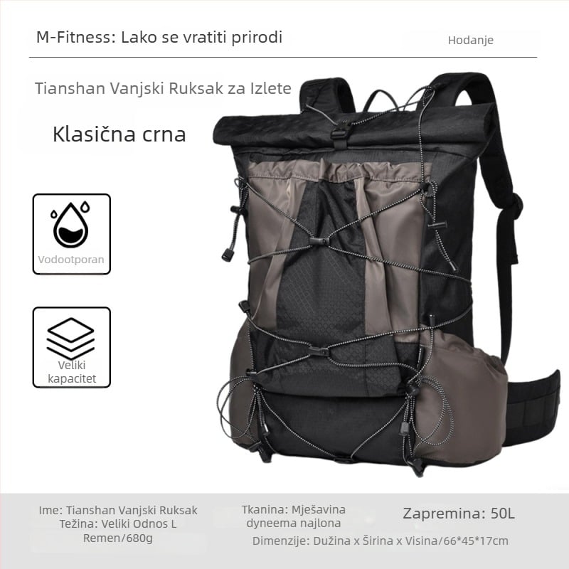 Ruksak za planinarenje, lagan, najlon materijal, vodootporan, velika zapremina, unisex, sustav jastuka na ramenima