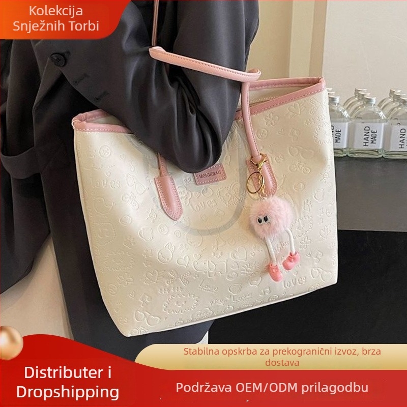 Ženska PU tote torba sa zipom, urban stil jednostavnosti, vodoravni kvadratni oblik, podstava od poliestera