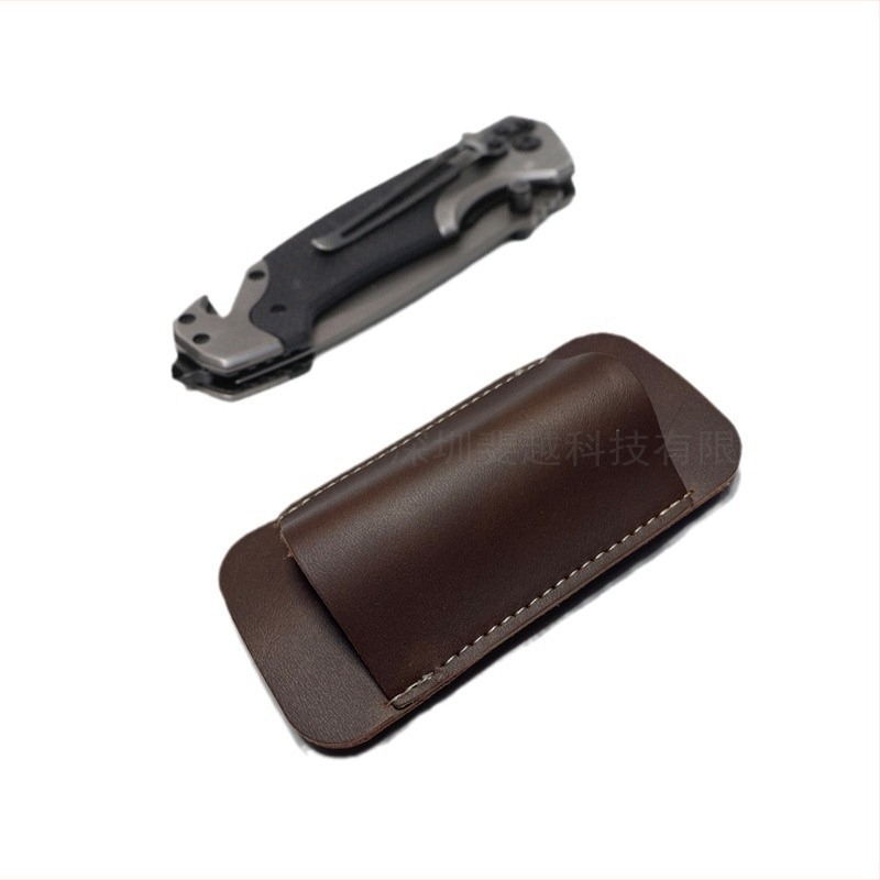 EDC taktički sklopivi nož s PU futrolom, kaiš za pojas, Crazy Horse uzorak, za outdoor upotrebu