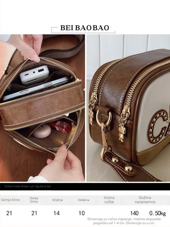 Crossbody torba u urbanom minimalističkom stilu, PU materijal, vodoravni kvadratni oblik, otvaranje zatvaračem, laminirana unutarnja pretinac.