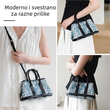 Jogujos Denim i koža od biljaka Crossbody torbica za žene - horizontirani kvadratni oblik, magnetsko zatvaranje, ID džep i laminirani džep sa zatvaračem