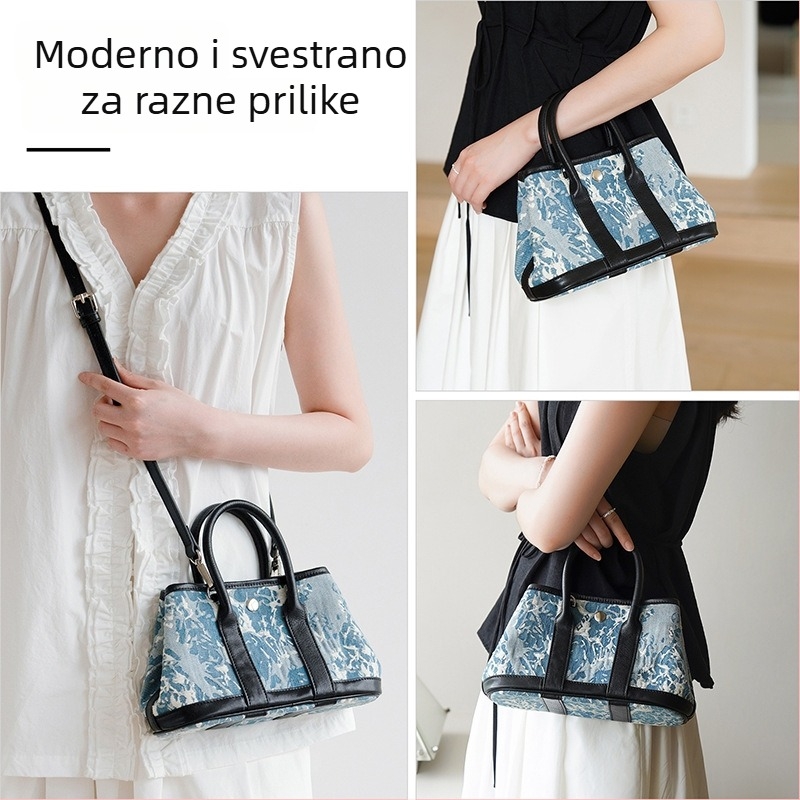 Jogujos Denim i koža od biljaka Crossbody torbica za žene - horizontirani kvadratni oblik, magnetsko zatvaranje, ID džep i laminirani džep sa zatvaračem