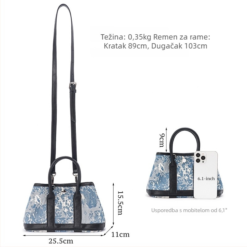 Jogujos Denim i koža od biljaka Crossbody torbica za žene - horizontirani kvadratni oblik, magnetsko zatvaranje, ID džep i laminirani džep sa zatvaračem