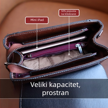 Torba od prave kože Crossbody — Zima 2024, horizontalno kvadratni oblik, podstava od poliester.