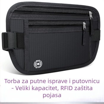 Najlon torbica za struk s RFID zaštitom od krađe, za sport na otvorenom, jednobojni uzorak, podstava od poliestera