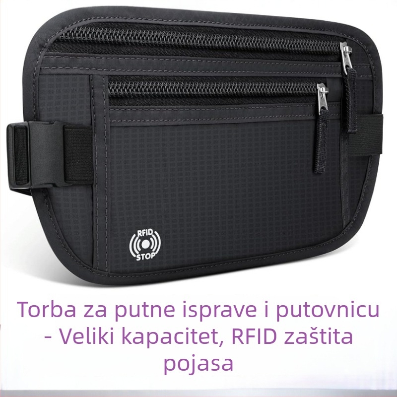 Najlon torbica za struk s RFID zaštitom od krađe, za sport na otvorenom, jednobojni uzorak, podstava od poliestera