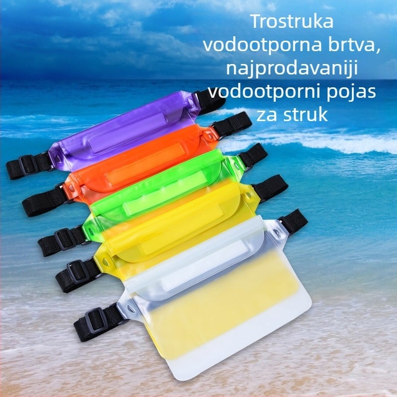 Vanjska vodootporna torbica za telefon — diagonalo nošenje na pojasu, trostruko zatvaranje, prozor osjetljiv na dodir, PVC