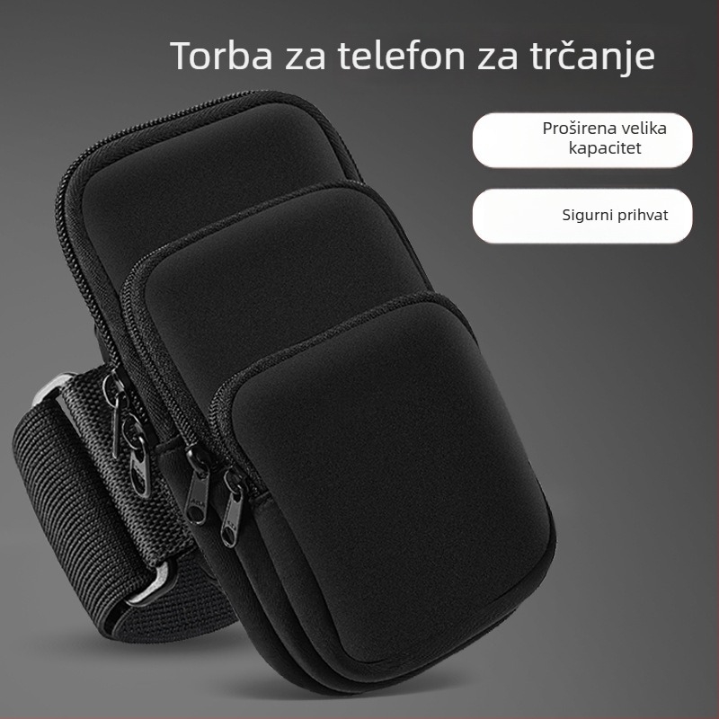 Torba za nadlakticu za trčanje, za muškarce i žene, vodootporna tkanina Nylon-Lycra, tri džepa, velik kapacitet