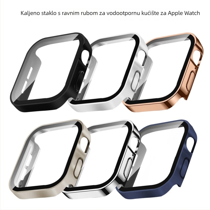 Kućište za Apple Watch s ravnim rubovima, vodootporno, integrirani zaštitni film od kaljenog stakla, materijal PC + kaljeni film