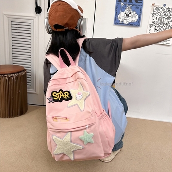 Ženski platneni ruksak sa zvjezdicama i slovima, kontrastne boje u japanskom kawaii stilu, veliki kapacitet, školska torba za srednju i gimnaziju