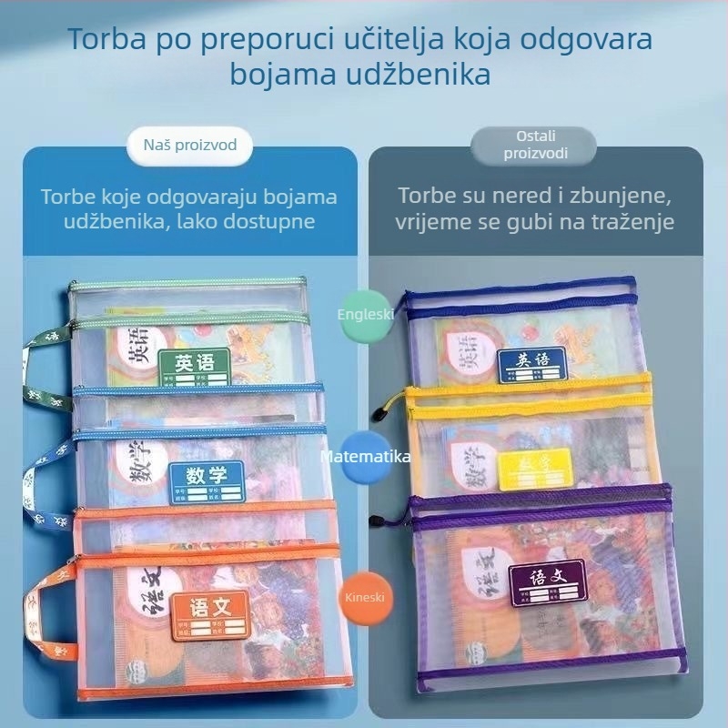 Lizhi Torba za dokumente za učenike, mrežasti najlonski materijal, zatvarač, karikatura dizajn