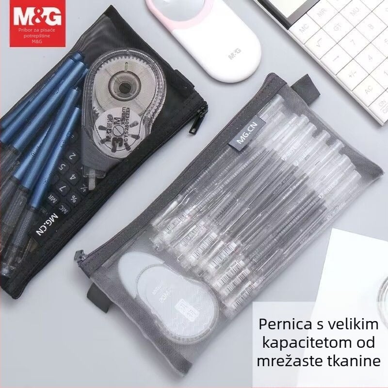 Prozirna mrežasta torbica za olovke, velika kapaciteta, od najlona, školski pribor