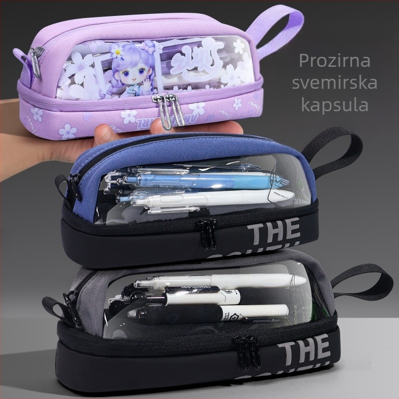 Prozirni pernica s dizajnom svemirske kapsule, univerzalna za učenike, materijal platno+PP, marka Bdm, stil korejski, pakiranje Opp vrećica