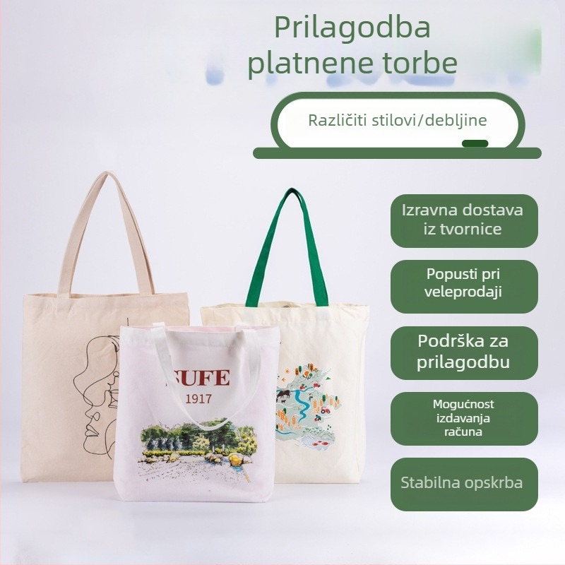 Platnena torba s prilagođenim logom za reklamne svrhe – stil torbe za nošenje; tisak logotipa: sitotisak, offset ili strojni tisak