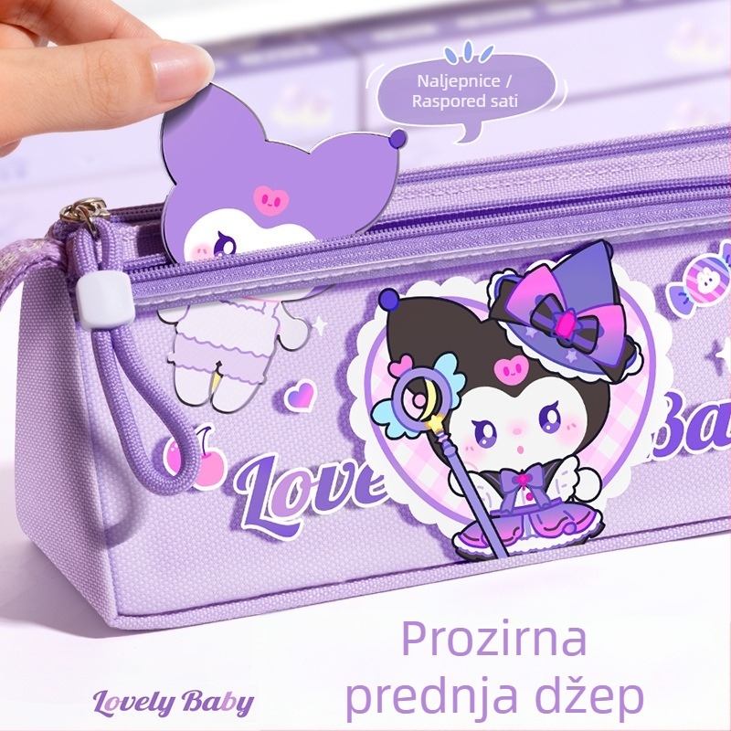 Trokutasti neseser za olovke, dvostruki sloj, velika zapremina, najlon mreža, Kappa bear, korejski stil