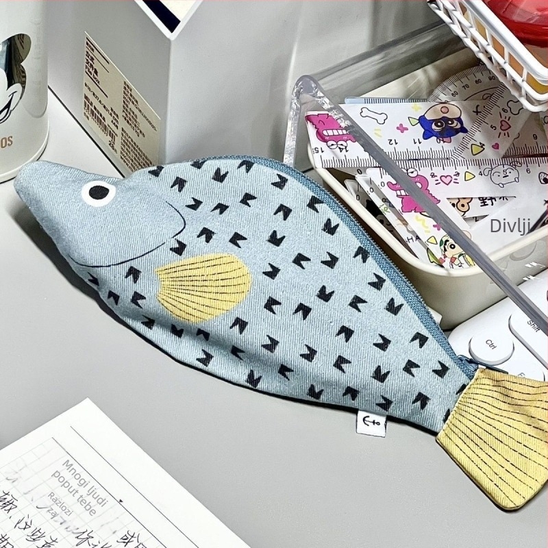 Olovka torbica s motivom grouper za učenike — platnena torbica, Joyful marka, materijal platno, opća namjena, opušten stil, bez IP autorizacije
