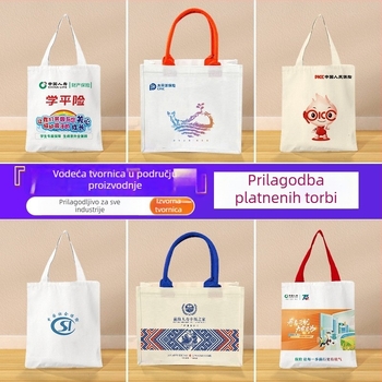 Platnena torba s prilagođenim logom; stilovi: tote torba, torba s vezanjem, ruksak; opcije ispisa: toplinski prijenos, strojno izveživanje, sitotisak